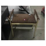 Metal stool w/brown upholstery, Approx 20x15x22