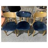 3 New Blue Armless Chairs Blonde Wood