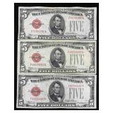 3 1928-c $5 Dollar U.s Red Seal Bank Note