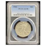 1942 Walking Liberty Half Dollar, Pcgs Au58