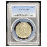 1942 Walking Liberty Half Dollar, Pcgs Au58