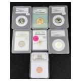 Ngc & Anacs Penny And Dime 1958 & 1986-s W/more