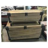 2 rustic wood chest with metal accents, approx