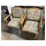 2 solid wood Vtg armchairs with floral upholstery