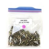 100 Rounds 25 ACP Ammo FMJ