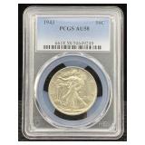 1943 Walking Liberty Half Dollar, Pcgs Au58