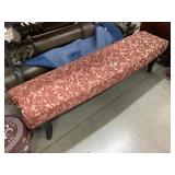 Long bench w/red and cream upholstery, approx