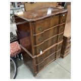 Vtg wood 5-drawer chest, Approx 37x22x54in
