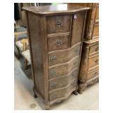 Vtg Tiger oak tall dresser, approx 25x18x53in