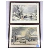 2 Currier & Ives, prints, Home to Thanksgiving &