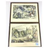 2 Currier & Ives, prints, A Clearing on the