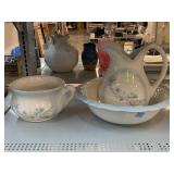 Porcelain pitcher and bowl set.