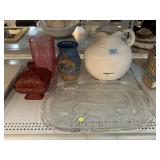Collectible pottery and glassware. Cow, dolphin,