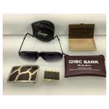 Belt buckles, brass card holder and more.