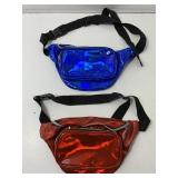 2 metallic shine waist pouches. Red and blue.
