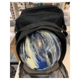 Ebonite bowling ball and bag.