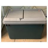 Split lid storage bin.