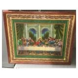 Metal relief Last Supper art wood framed to 26x21
