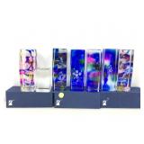 NIB etched glass paperweights.