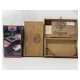 Bicycle card shuffler & 2 vtg cigar boxes