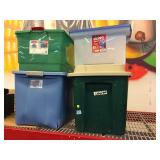Assorted Storage bins with lids.