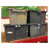 Flip top lidded storage bins.