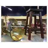 24in Wooden Stool & Vtg Log Fireplace Basket
