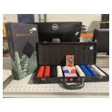Backgammon in box and poker chips and cards case