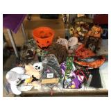 Assorted holiday decor items. Flag, garland and