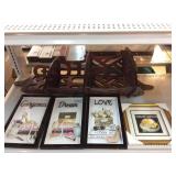 Framed decor prints w/hanging corner shelf, 36in