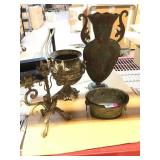 Metal decorative candle holder, vases and basket.