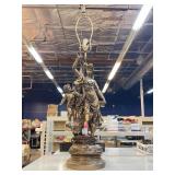 Composite table lamp on lady and kid, 35in tall