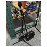 Microphone, mic stand, Esteban guitar amplifier