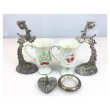 Ring holder, candle holders and 2 decorative
