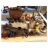 Leather bucket, Antler shed, native style dolls
