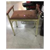 Metal stool w/brown upholstery, Approx 20x15x22