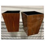 Pair Small Lacquered Wastebaskets - Mahogany