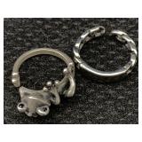 2 Silver Rings Frog & Chain, Sz 6.5 & 7, Tw 8.3g