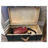 Vintage footlocker trunk and Oreck XL portable