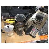 Coffee grinder, oster deep fryer, pans, bungee