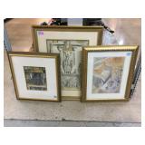 3 framed prints incl. Egyptian theme and room
