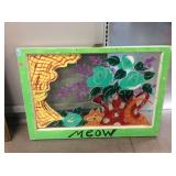 Window painted Cat and flowers sign by