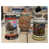 3 Beer Steins. Budweiser 1992, Avon Wild West &