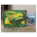 2 On Canvas Artworks. One Framed. Largest Approx