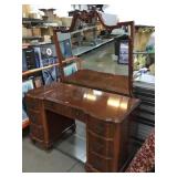 Vtg wood vanity with mirror and carved accents,
