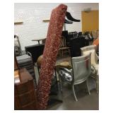 Long bench w/red and cream upholstery, approx