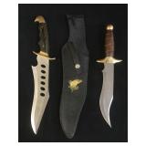Brass & wood handled knives, 1 w/ sheath, longest