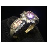 Sterling ring w/ light purple & clear gemstones,