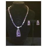 Sterling & purple gemstone necklace & earring set