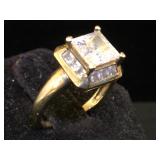 Sterling ring w/ clear gemstone, size 5, stamped